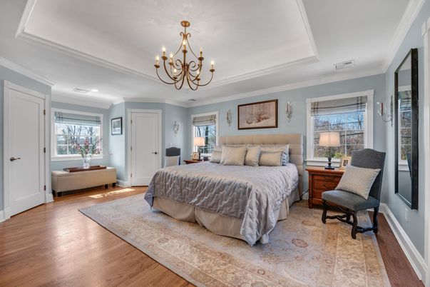 Bedroom, Chandelier, Interior, Wood Texture Flooring