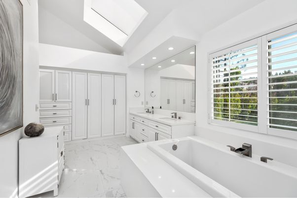 Bathroom, Dual Sink Vanities, Interior, Marble, Recessed Lighting