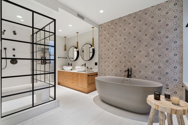 Bathroom, Dual Sink Vanities, Free Standing Baths, Interior, Recessed Lighting