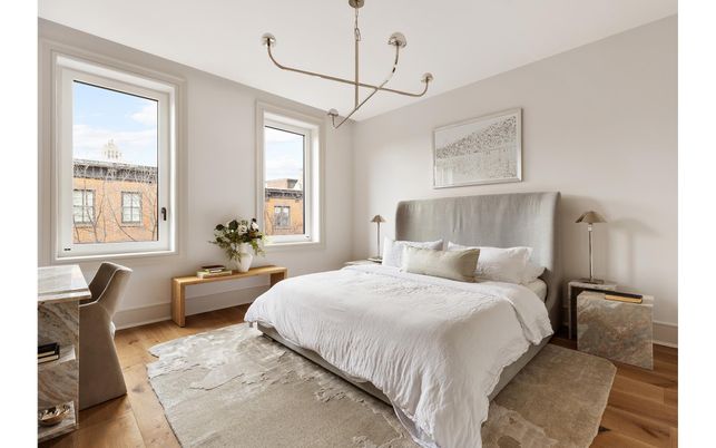 Bedroom, Interior, Pendant Lights, Wood Texture Flooring