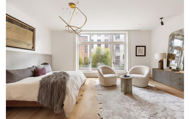 Bedroom, Interior, Pendant Lights, Wood Texture Flooring