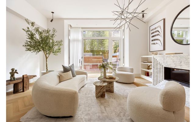 Fireplace, Interior, Living room, Pendant Lights, Wood Texture Flooring