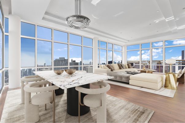 Dining room, Interior, Living room, Pendant Lights, Recessed Lighting, Wood Texture Flooring