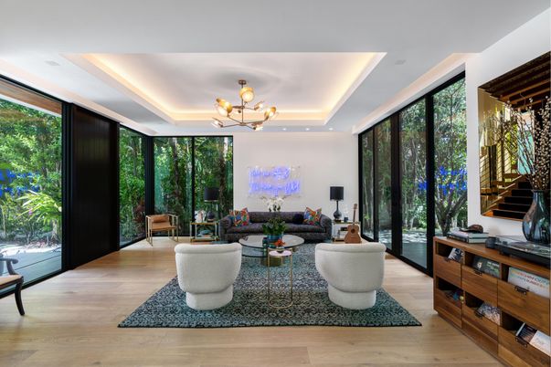 Chandelier, Interior, Living room, Recessed Lighting, Wood Texture Flooring