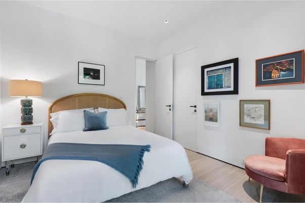 Bedroom, Interior, Recessed Lighting, Wood Texture Flooring