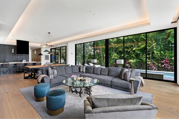 Interior, Kitchen, Living room, Pendant Lights, Recessed Lighting, Wood Texture Flooring