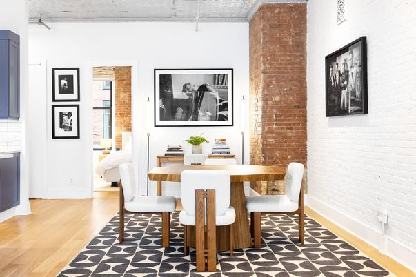 Dining room, Interior, Stone Walls, Wood Texture Flooring