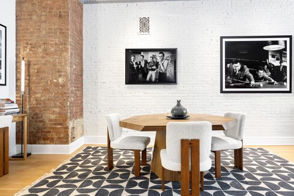 Dining room, Interior, Stone Walls, Wood Texture Flooring