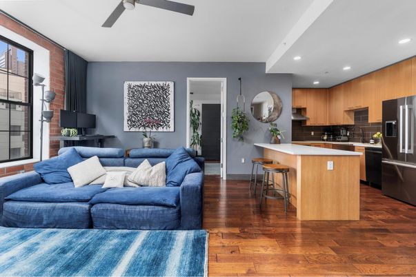 Interior, Kitchen, Living room, Recessed Lighting, Stainless Steel Appliances, Wood Texture Flooring