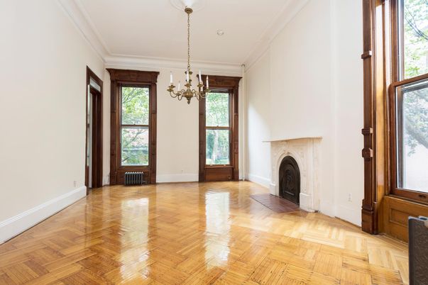 Chandelier, Empty room, Fireplace, Interior, Wood Texture Flooring