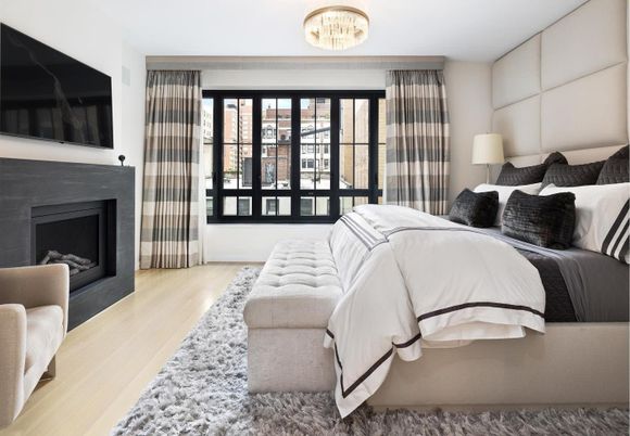Bedroom, Fireplace, Interior, Wood Texture Flooring