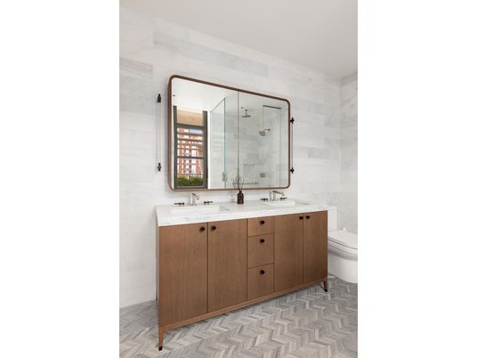Bathroom, Dual Sink Vanities, Glass Shower, Interior, Marble Walls
