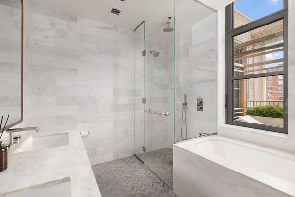 Bathroom, Glass Shower, Interior, Marble Walls
