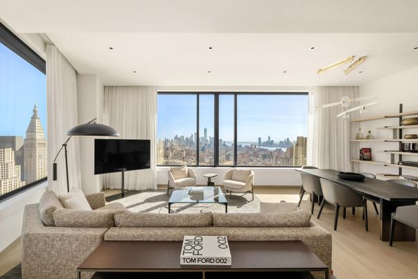 Dining room, Interior, Living room, Pendant Lights, Recessed Lighting, Wood Texture Flooring