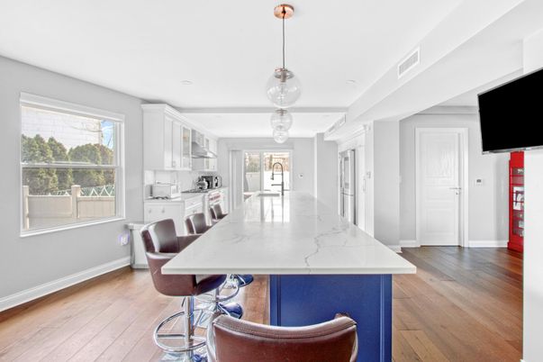 Dining room, Interior, Kitchen, Pendant Lights, Wood Texture Flooring
