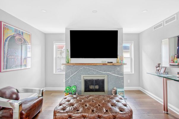 Fireplace, Interior, Recessed Lighting, Wood Texture Flooring