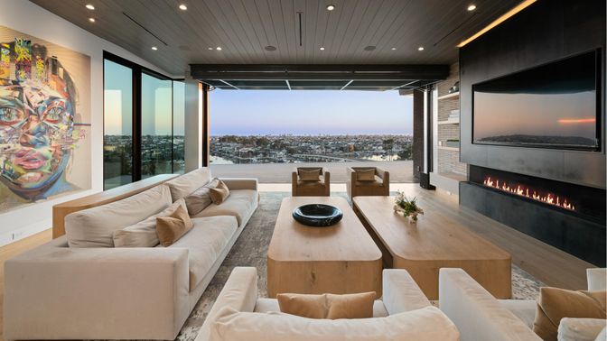 Fireplace, Interior, Living room, Recessed Lighting, Wooden Ceilings, Wood Texture Flooring