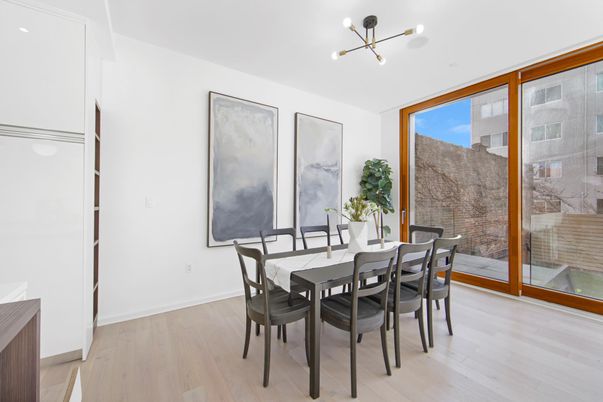 Dining room, Interior, Pendant Lights, Wood Texture Flooring