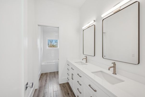 Bathroom, Dual Sink Vanities, Interior, Wood Texture Flooring