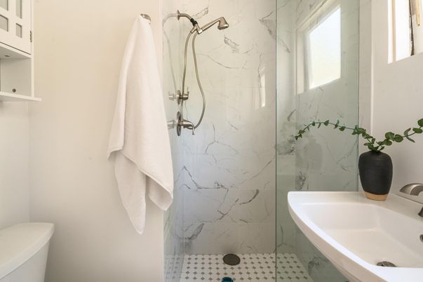 Bathroom, Glass Shower, Interior, Marble Walls