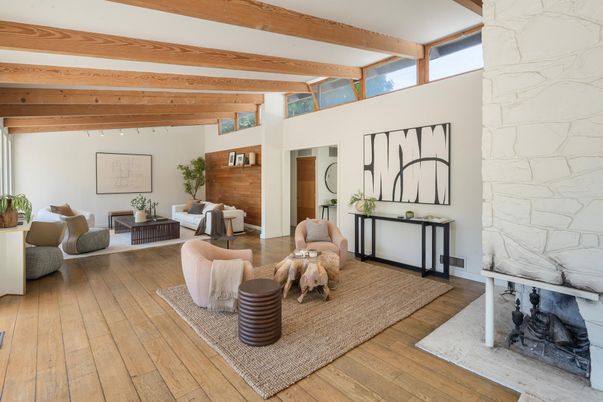 Fireplace, Interior, Living room, Wooden Beams, Wood Texture Flooring
