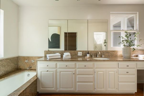 Bathroom, Dual Sink Vanities, Interior, Wood Texture Flooring