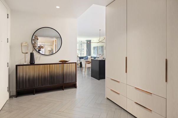 Dining room, Interior, Pendant Lights, Recessed Lighting, Wood Texture Flooring