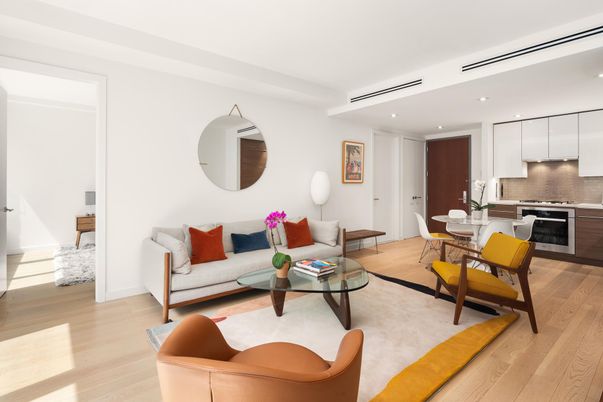 Dining room, Interior, Kitchen, Living room, Recessed Lighting, Stainless Steel Appliances, Wood Texture Flooring