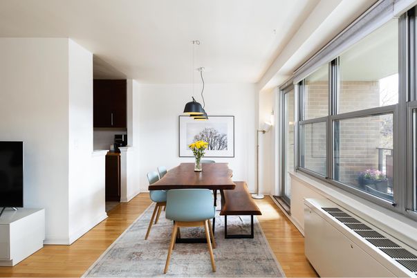 Dining room, Interior, Pendant Lights, Wood Texture Flooring