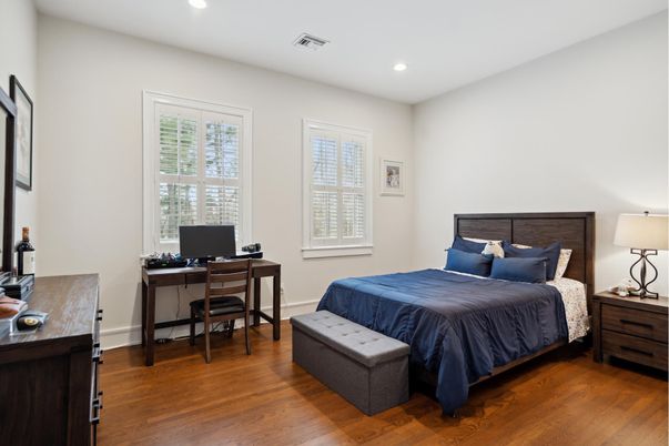 Bedroom, Home Office, Interior, Recessed Lighting, Wood Texture Flooring