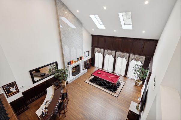 Fireplace, Interior, Recessed Lighting, Wood Texture Flooring