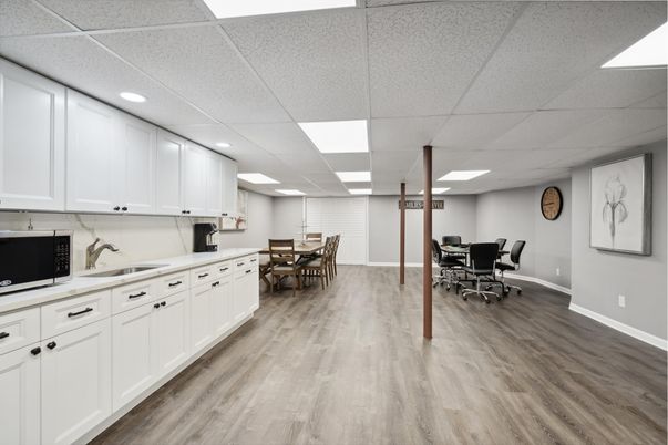 Dining room, Interior, Kitchen, Recessed Lighting, Wood Texture Flooring