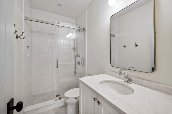 Bathroom, Glass Shower, Interior, Marble, Recessed Lighting