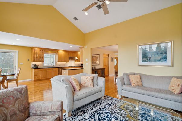 Dining room, Interior, Kitchen, Living room, Recessed Lighting, Wood Texture Flooring