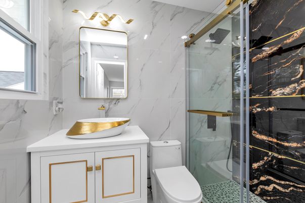 Bathroom, Glass Shower, Interior, Marble Walls
