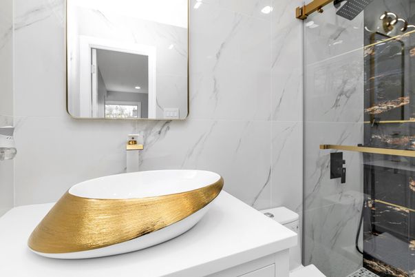 Bathroom, Glass Shower, Interior, Marble Walls