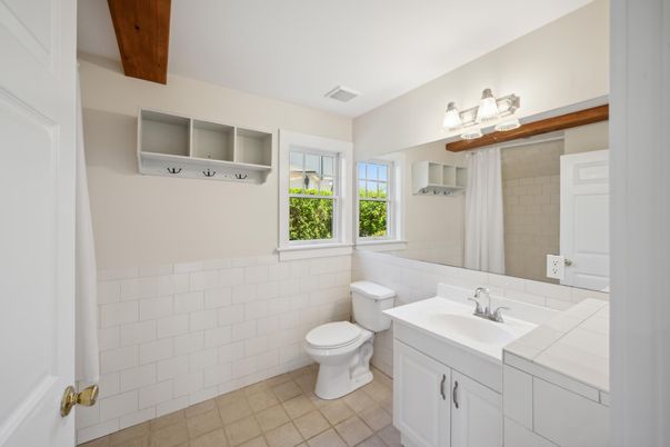 Bathroom, Interior, Tile Countertops, Wooden Beams