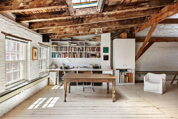 Home Office, Interior, Stone Walls, Wooden Beams, Wooden Ceilings, Wood Texture Flooring