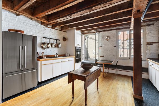 Interior, Kitchen, Stainless Steel Appliances, Stone Walls, Wooden Beams, Wooden Ceilings, Wood Texture Flooring