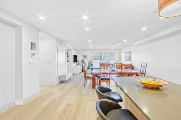 Dining room, Interior, Recessed Lighting, Wood Texture Flooring