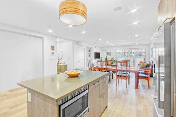Dining room, Interior, Kitchen, Recessed Lighting, Wood Texture Flooring