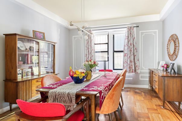 Dining room, Interior, Pendant Lights, Wood Texture Flooring