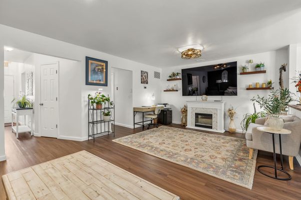 Fireplace, Interior, Wood Texture Flooring
