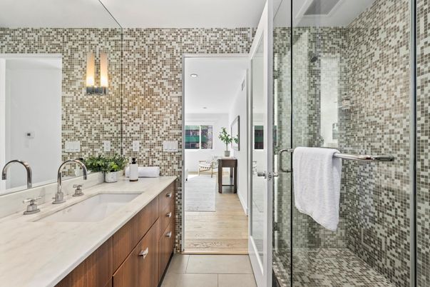 Bathroom, Dual Sink Vanities, Glass Shower, Interior, Recessed Lighting