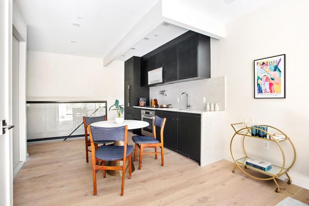 Dining room, Interior, Kitchen, Recessed Lighting, Wood Texture Flooring