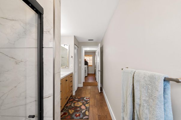 Interior, Marble Walls, Wood Texture Flooring