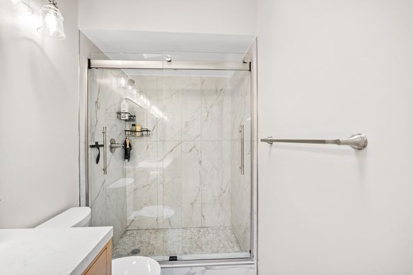 Bathroom, Glass Shower, Interior, Marble Walls