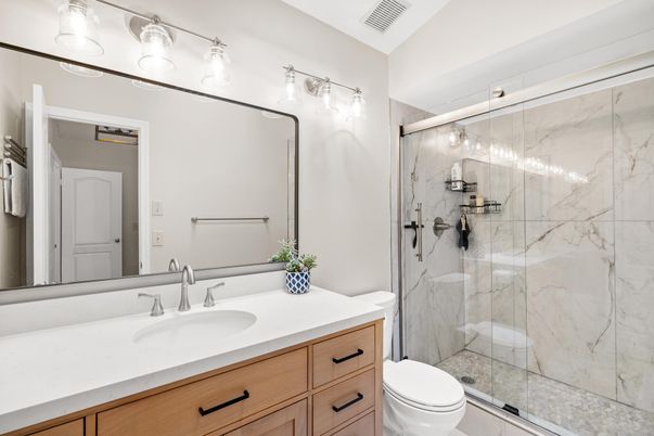 Bathroom, Glass Shower, Interior, Marble Walls