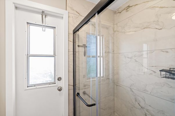 Bathroom, Glass Shower, Interior, Marble Walls