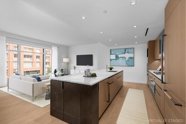 Interior, Kitchen, Living room, Recessed Lighting, Wood Texture Flooring